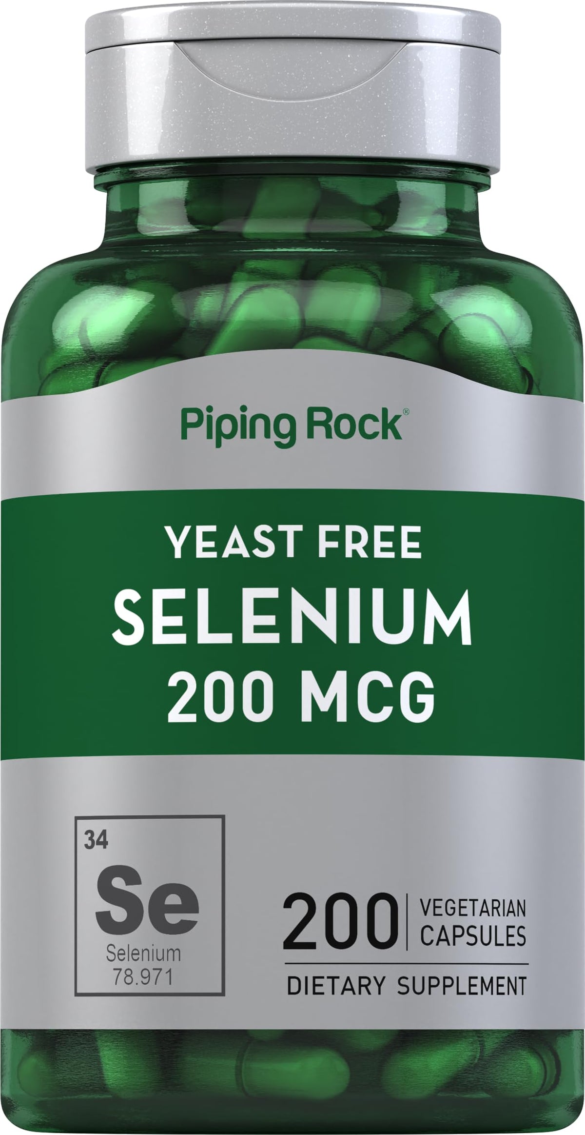 Piping Rock Yeast Free Selenium 200mcg bottle label