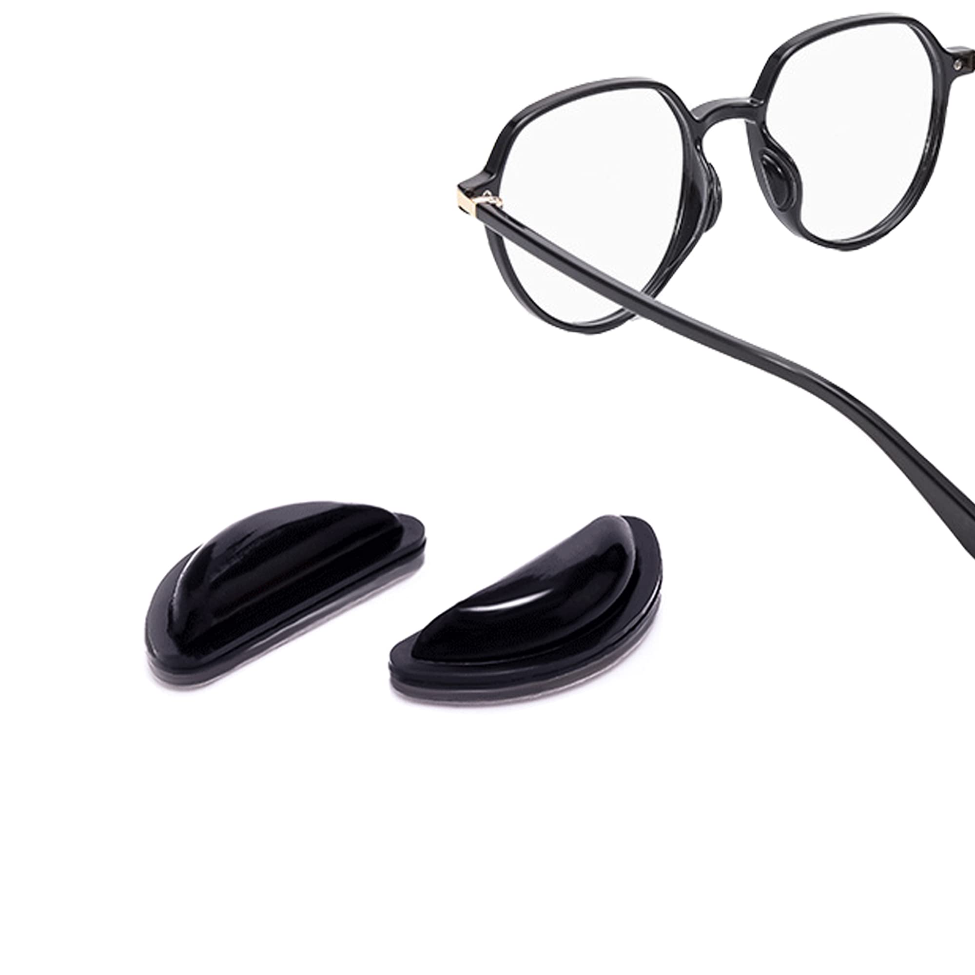 PIPJOY adhesive anti-slip silicone eyeglass nose pads – 10 black pairs (front close-up).
