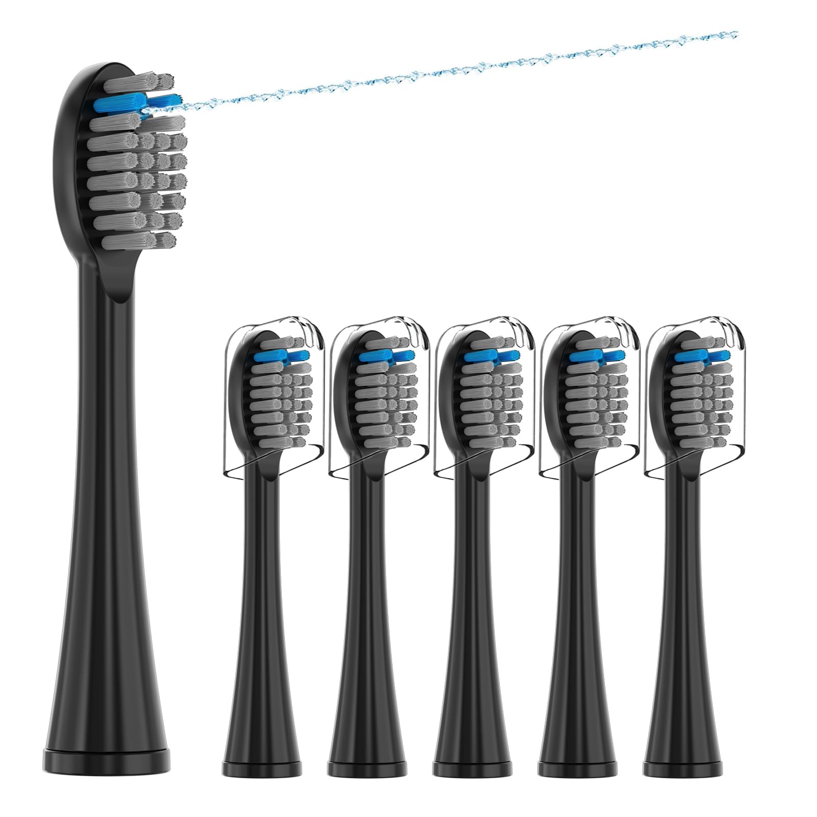 Pisoniclea 6-pack replacement toothbrush heads compatible with Waterpik Sonic Fusion SF01/SF02/SF03/SF04 (SF-Black)
