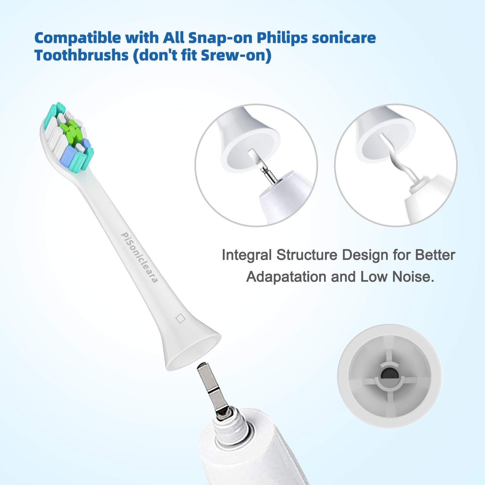 Close-up of Pisonicleara replacement toothbrush head bristles