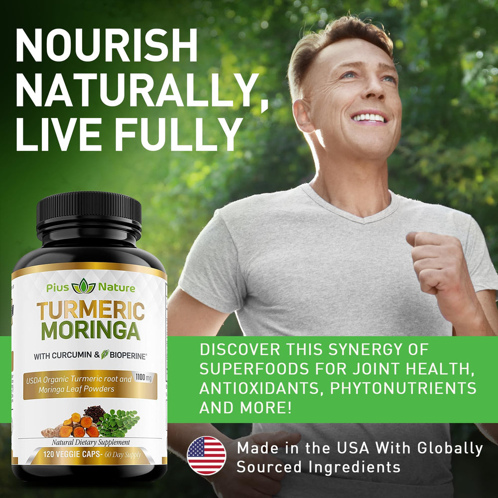 Organic turmeric root powder and moringa leaf powder