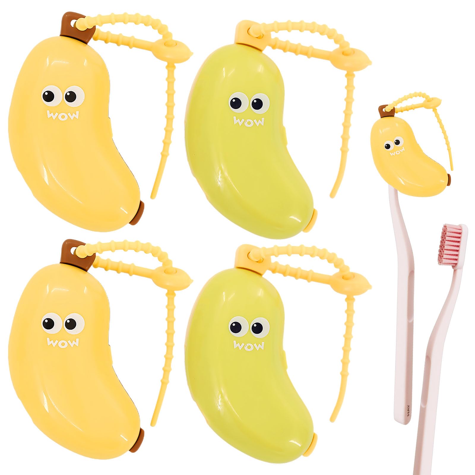 PKRFCJ Banana toothbrush head covers set of 4 with toothpaste case - front view