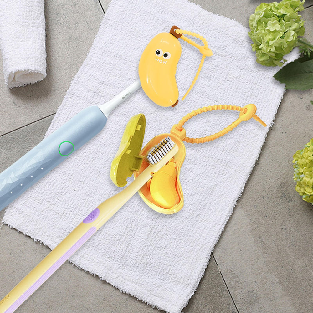 Banana design toothbrush head cover with ventilation slots - close-up