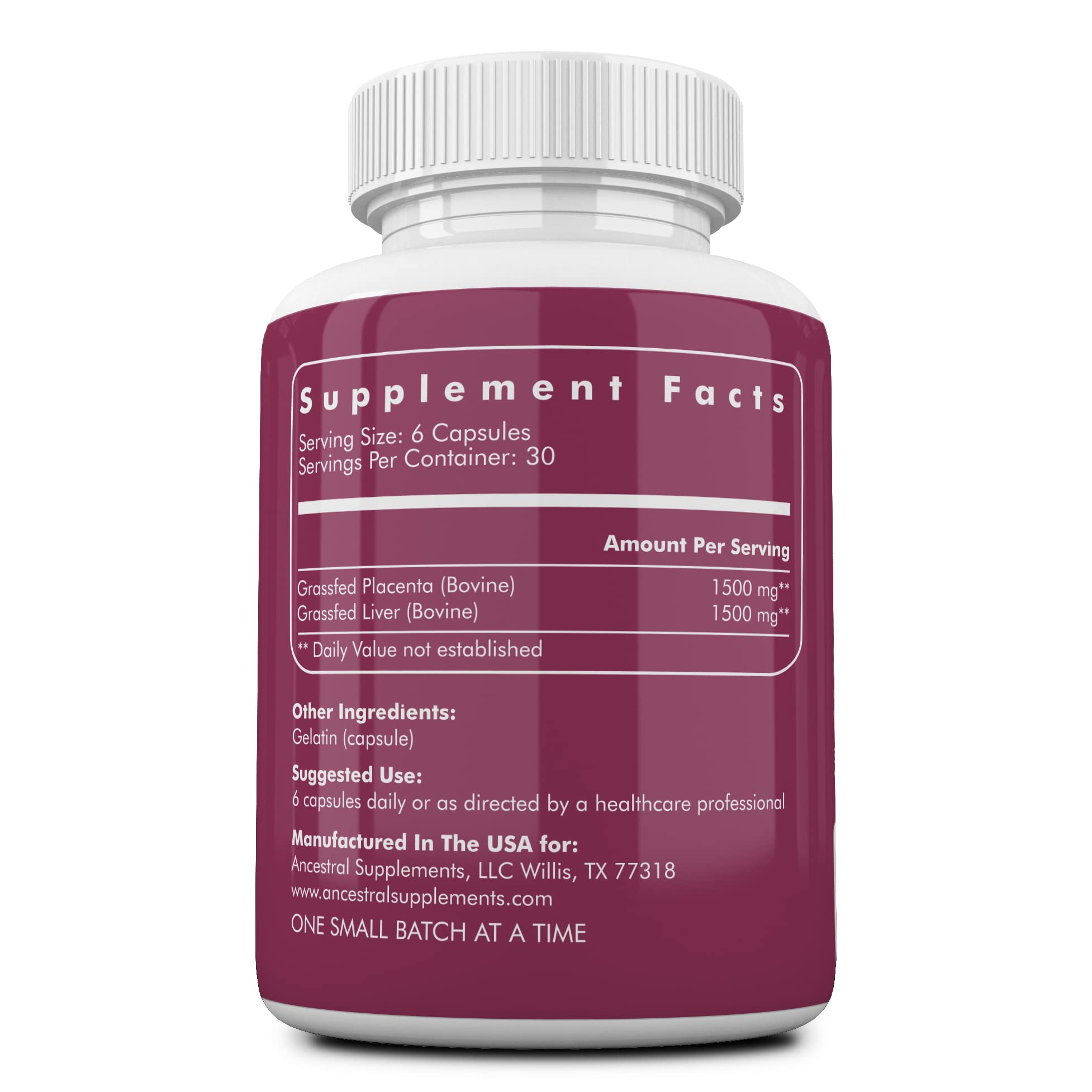 Close-up of placenta with liver capsules in bottle