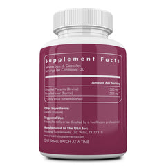 Close-up of placenta with liver capsules in bottle