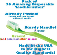 36-pack of disposable prepasted toothbrushes suitable for home and guests.