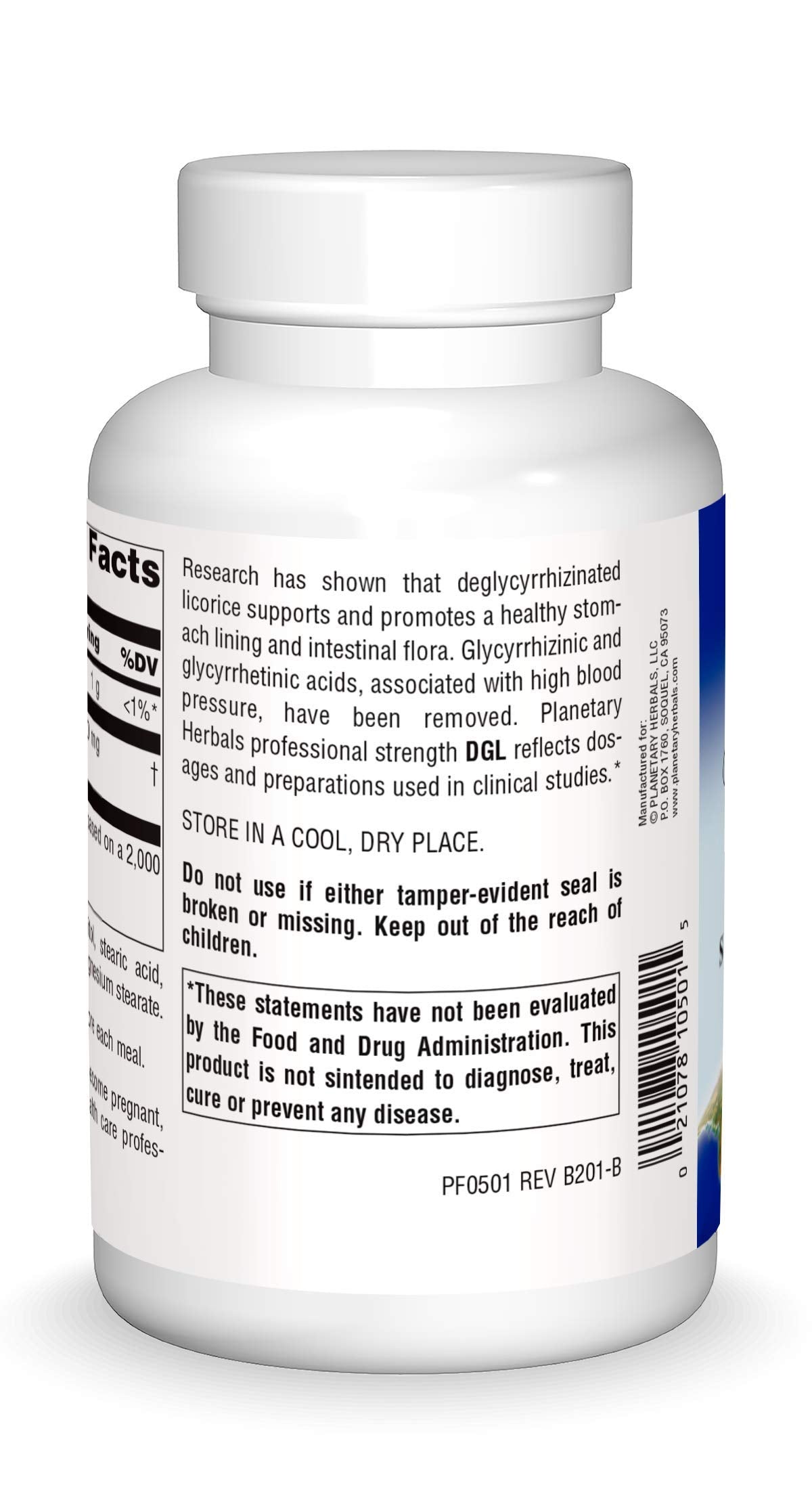 Close-up of Planetary Herbals DGL deglycyrrhizinated licorice packaging