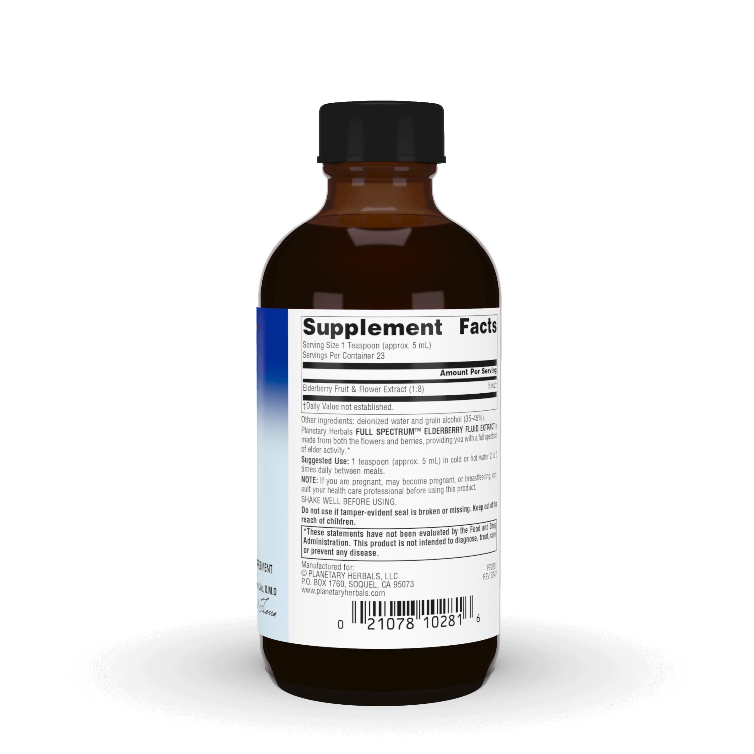 Planetary Herbals Elderberry Fluid Extract 4 Fluid Ounce bottle side view