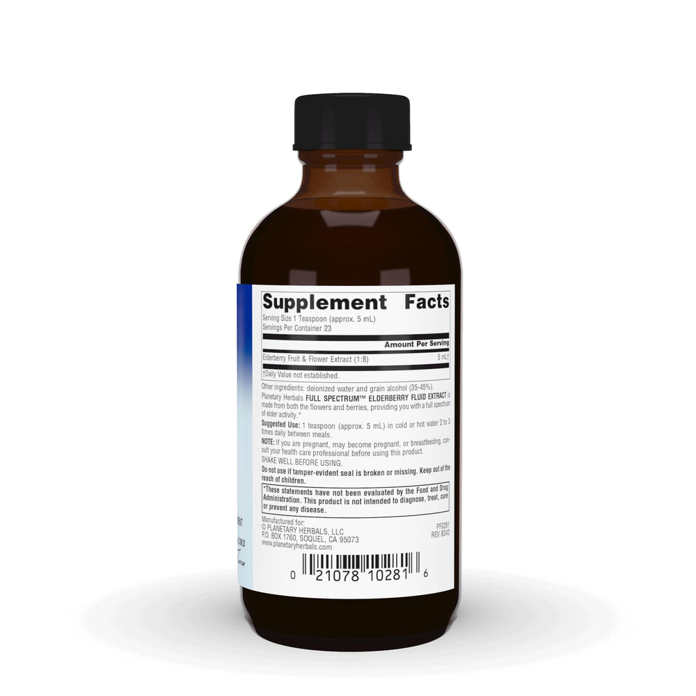 Label for Planetary Herbals Elderberry Fluid Extract 4 Fluid Ounce bottle