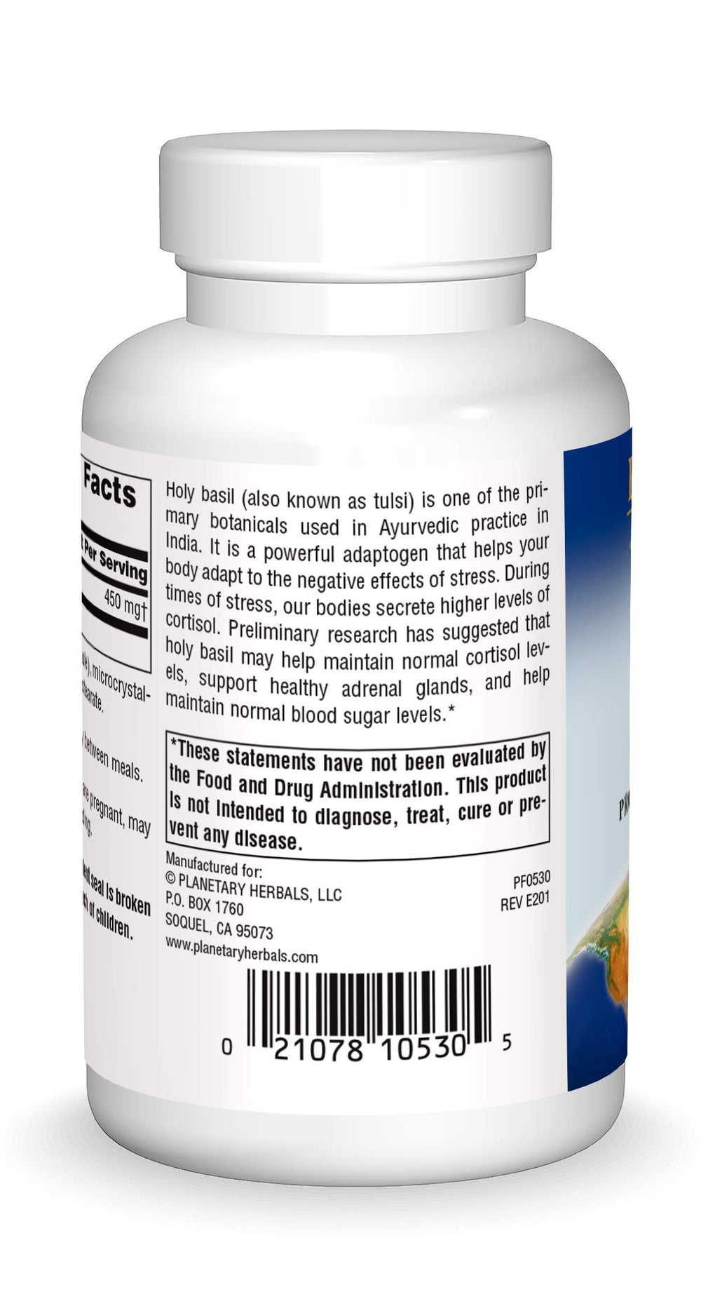 Holy Basil capsules packaging and bottle on white background