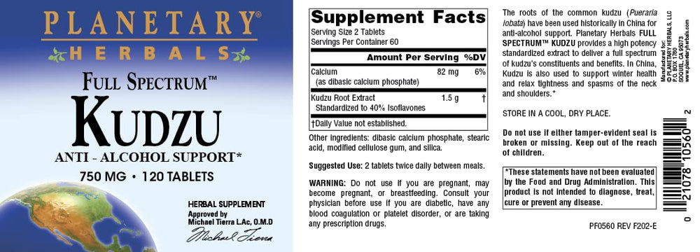 Suggested use for Kudzu 120 Count tablets