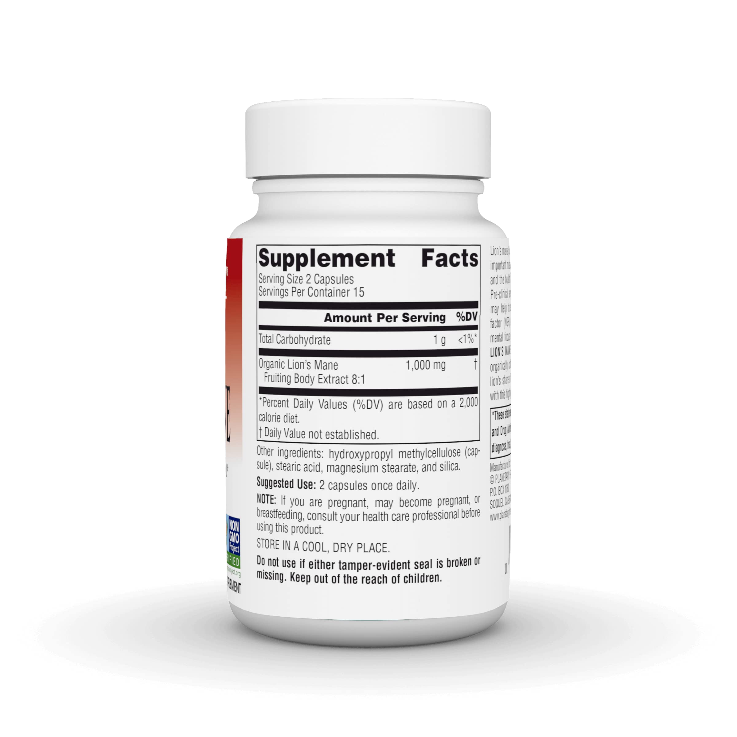 Back view showing supplement facts