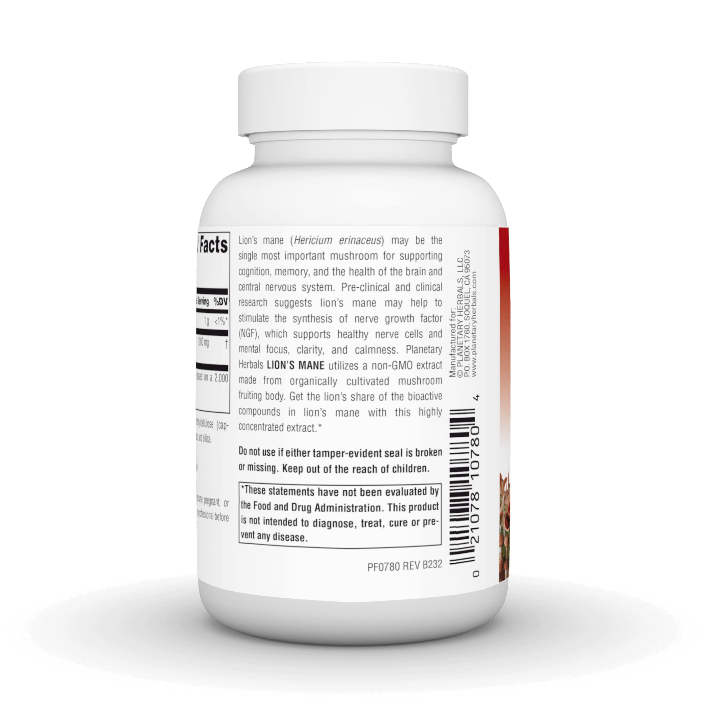 Serving size showing two Lion's Mane capsules