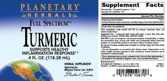 Planetary Herbals Turmeric Extract Full Spectrum Liquid ingredients panel 4 oz