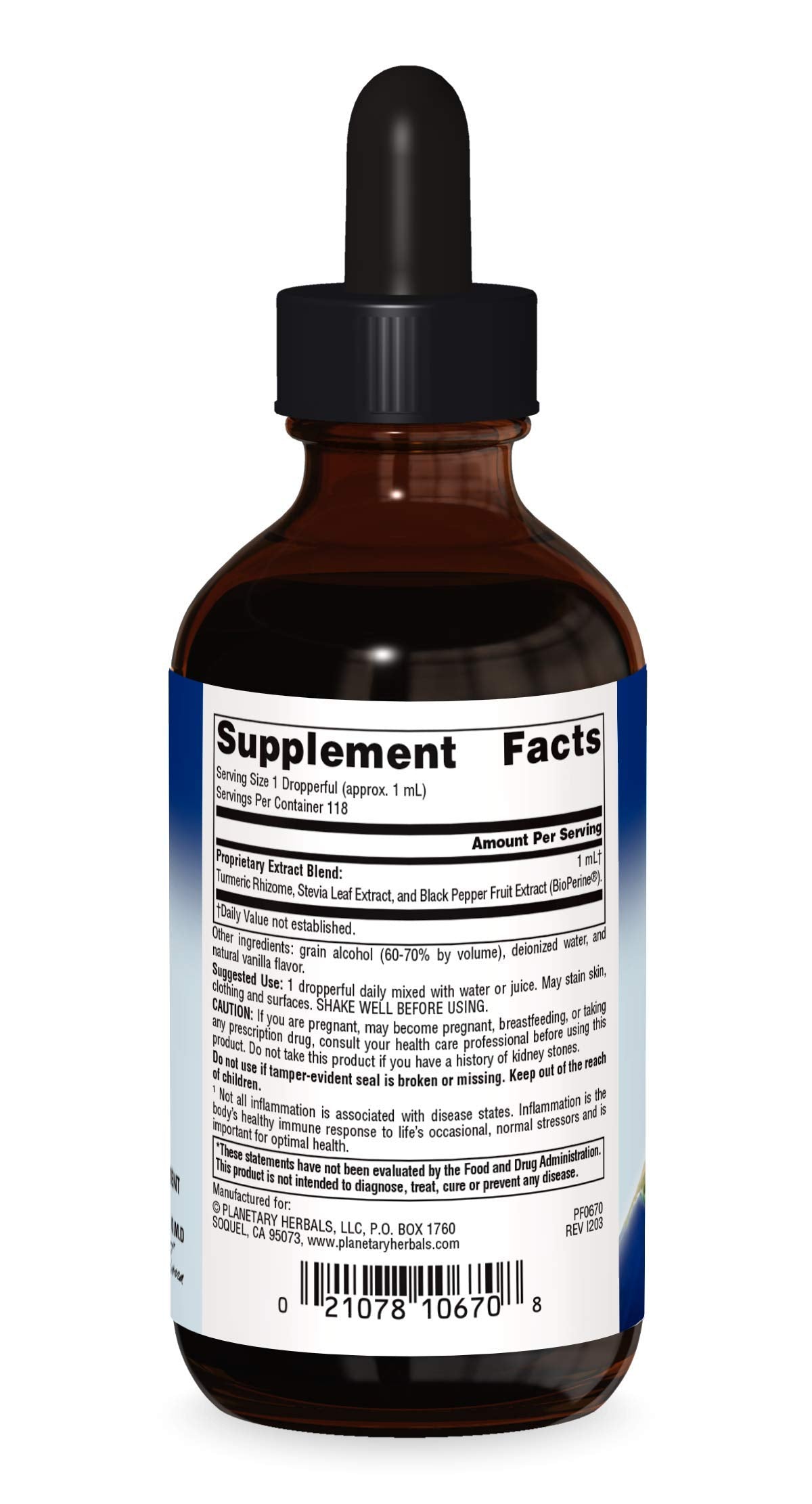 Planetary Herbals Turmeric Extract Full Spectrum Liquid label 4 oz