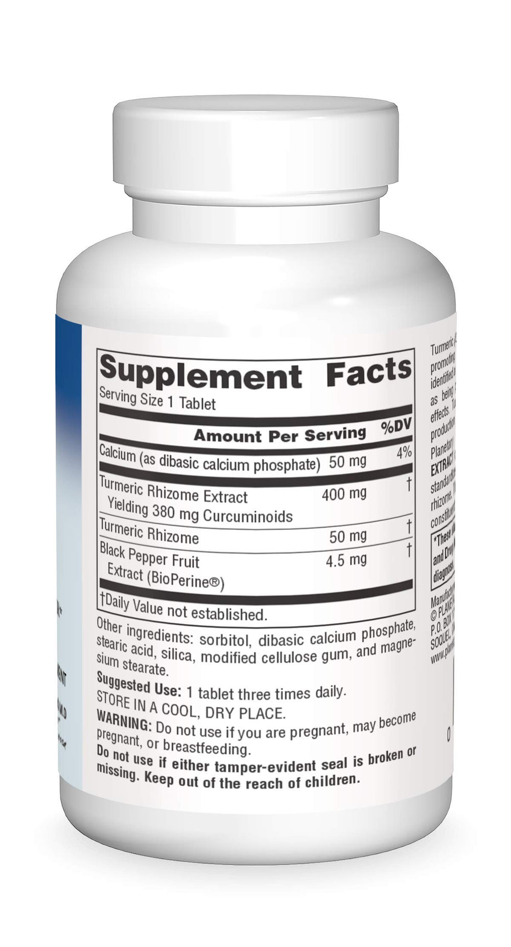 Whole turmeric rhizome and turmeric extract tablets