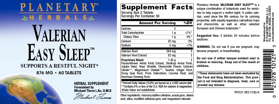 Valerian Easy Sleep bottle with hops and chamomile imagery