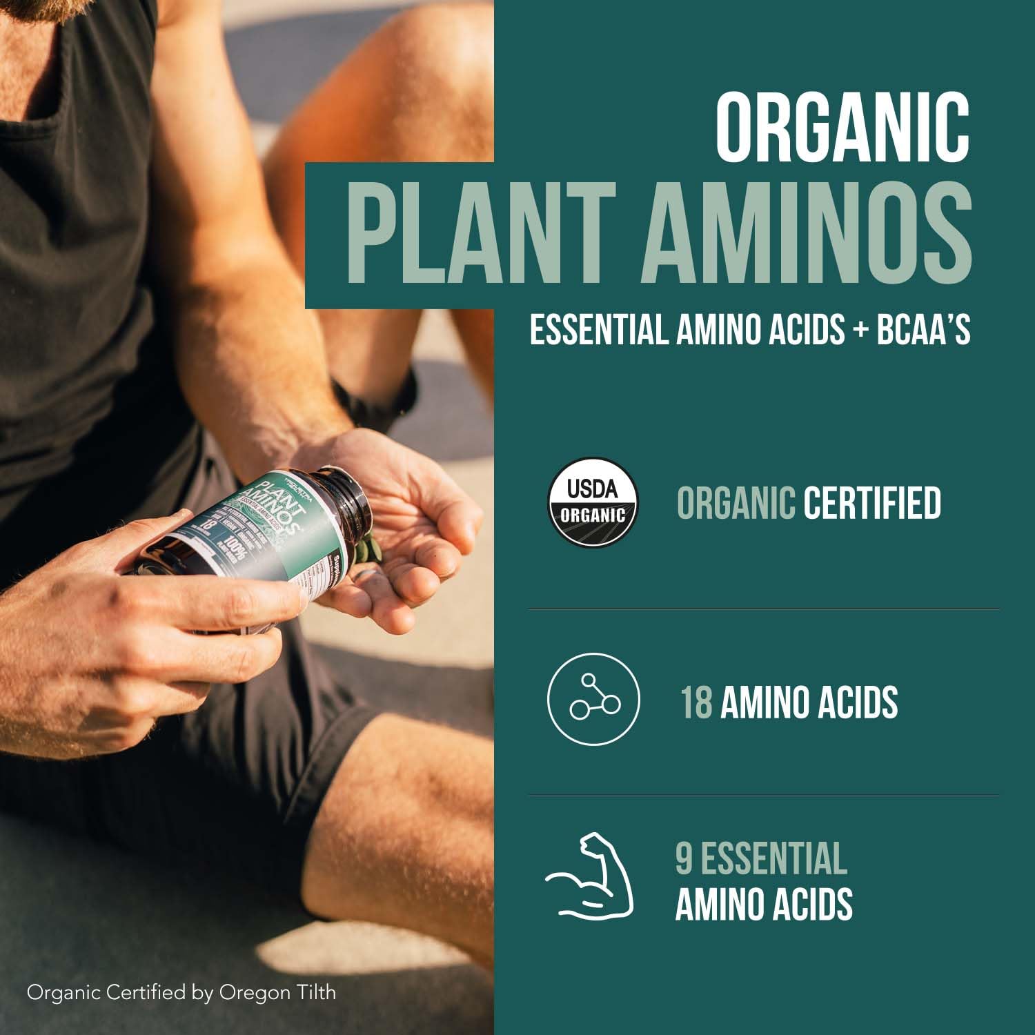 Plant Aminos product label with ingredients and certifications