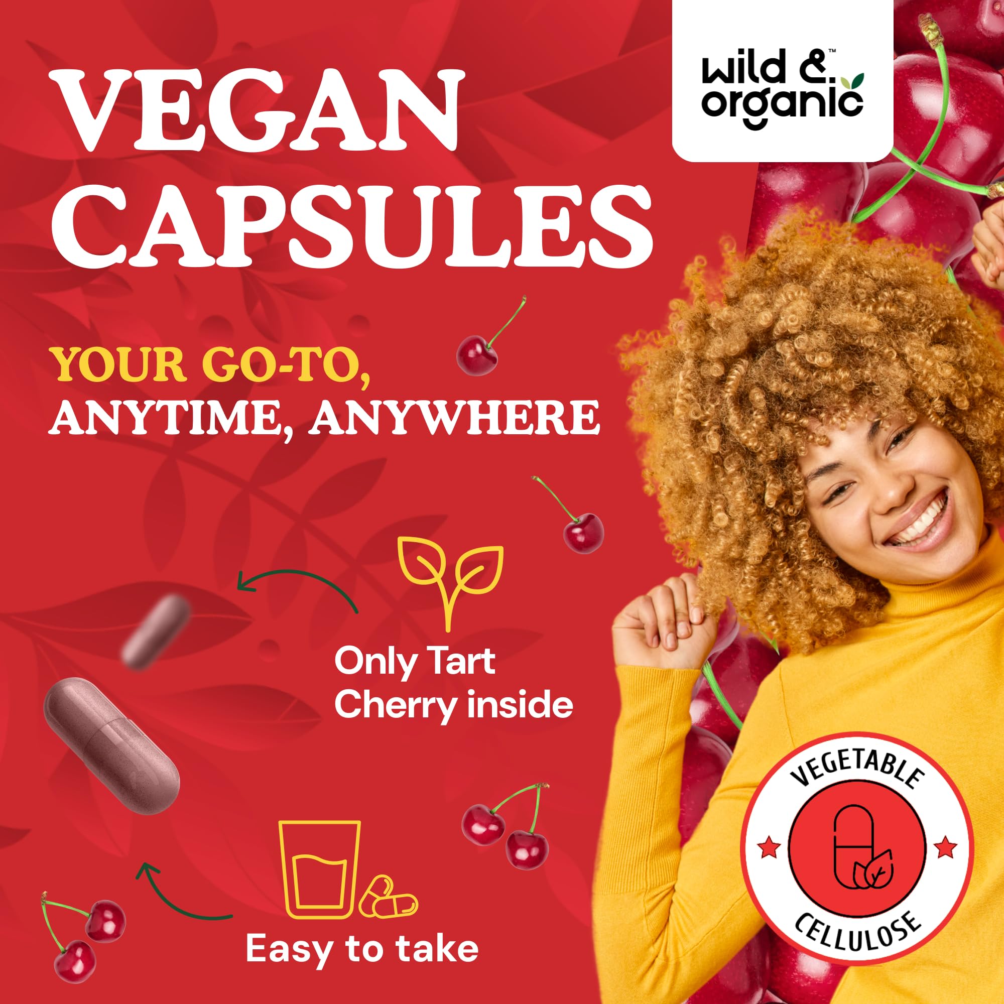 Plant-based vegetable cellulose coating on tart cherry capsules