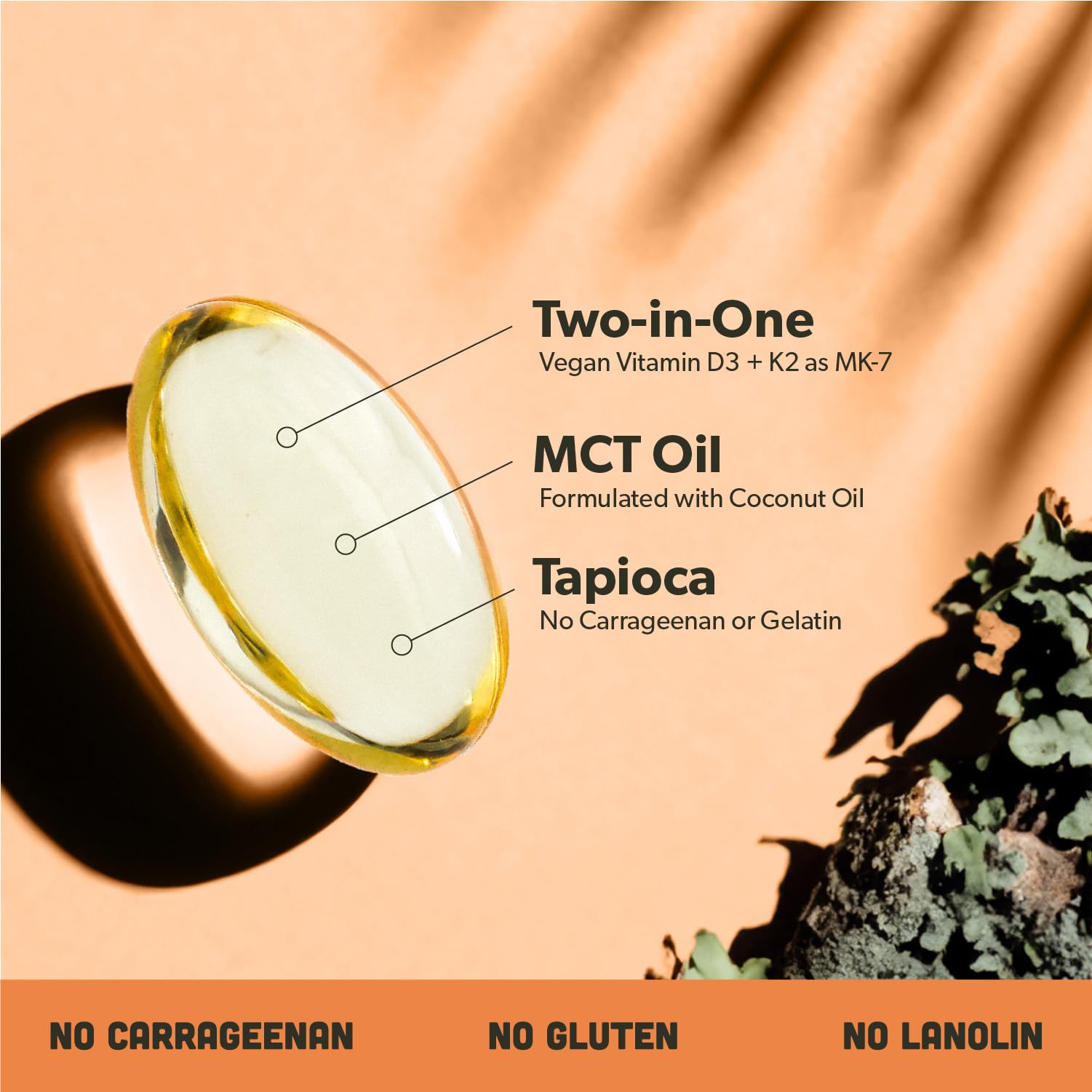 Plant-based D3 (4000 IU) and K2 (100 mcg) softgels in bottle