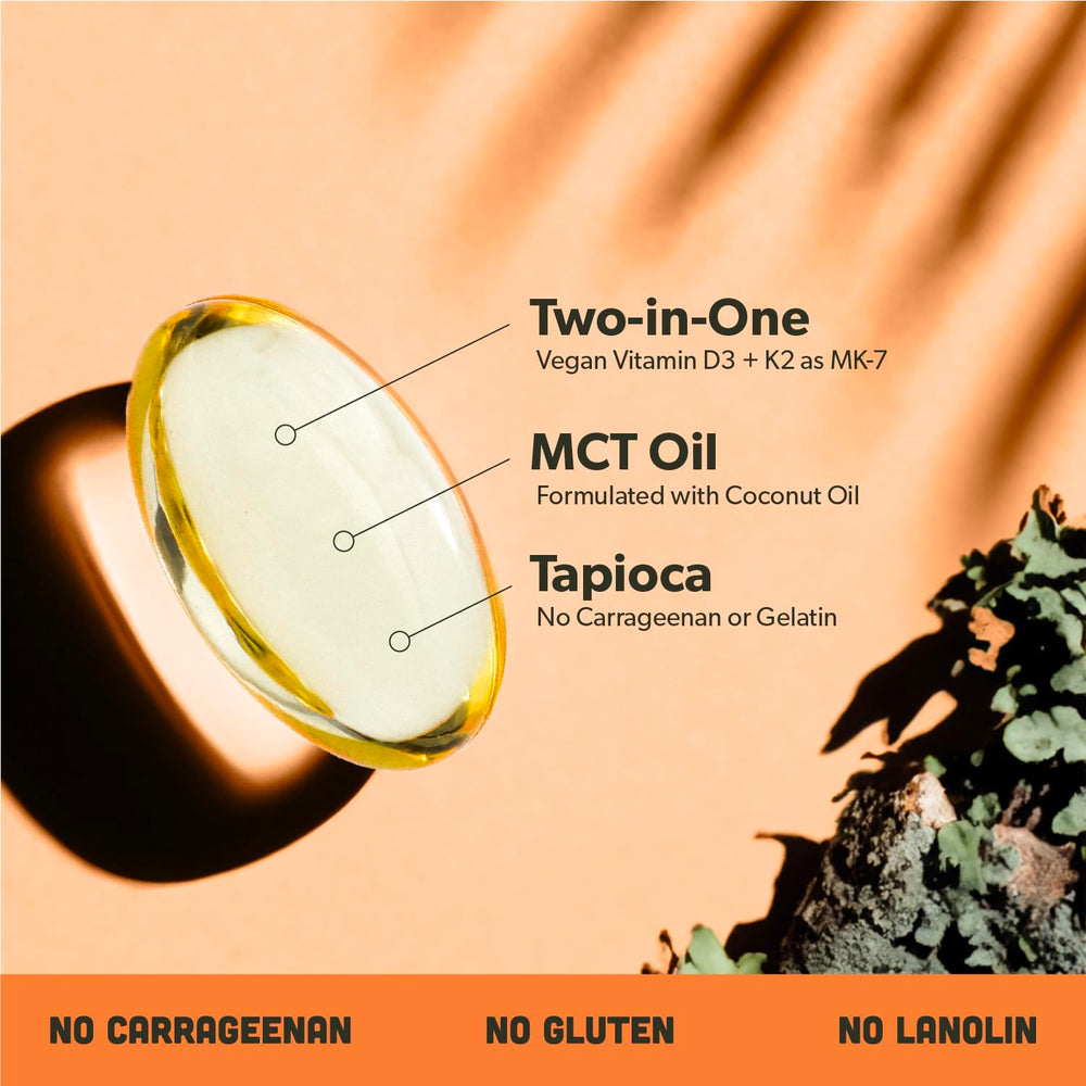 Plant-based D3 (4000 IU) and K2 (100 mcg) softgels in bottle