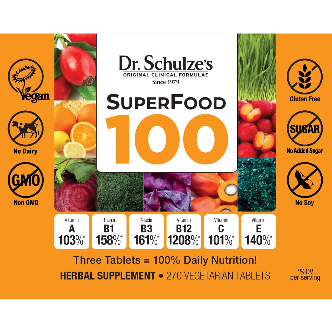 Graphic depicting plant-based energy and vitamins in SuperFood 100