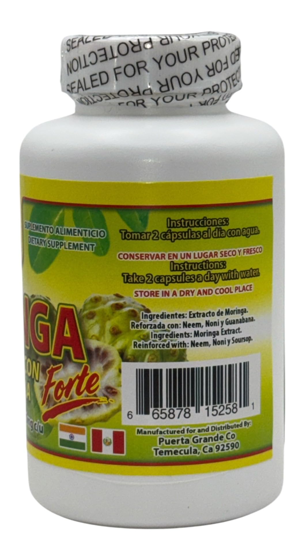 Natural plant-based ingredients label for LO+NATURAL Moringa Capsules Reinforced with Soursop