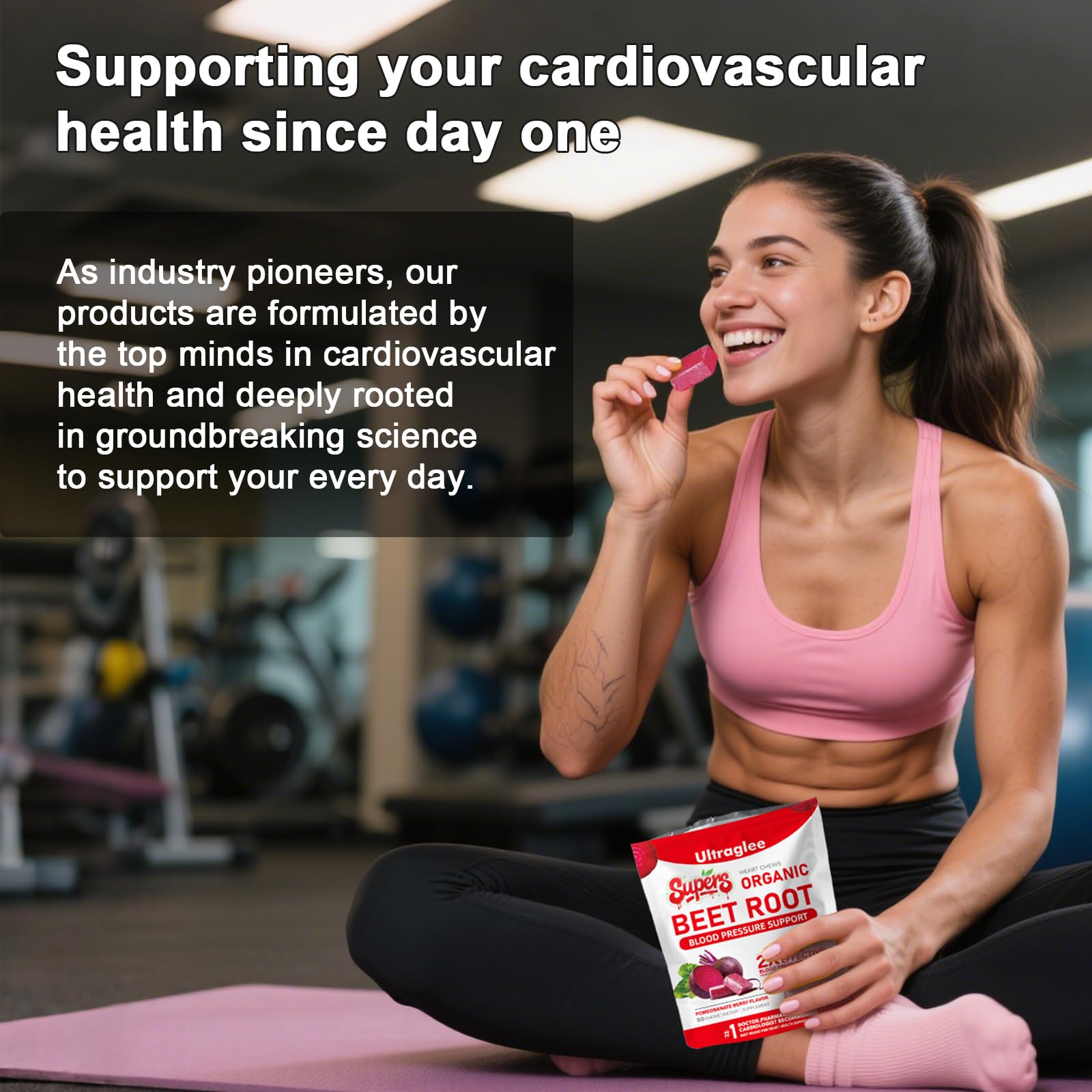 Plant-based, non-GMO beet chews in Pomegranate Berry flavor