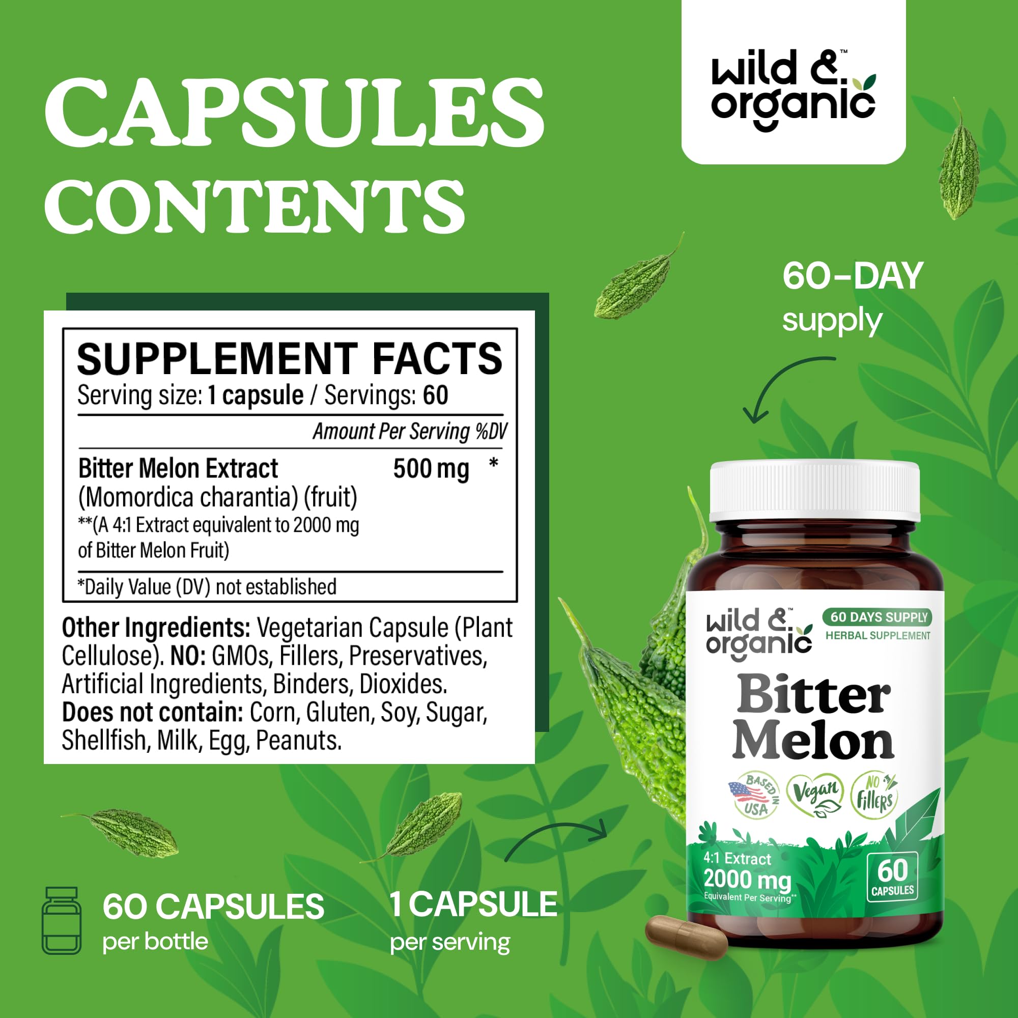 Vegan bitter melon capsules with plant-based coating