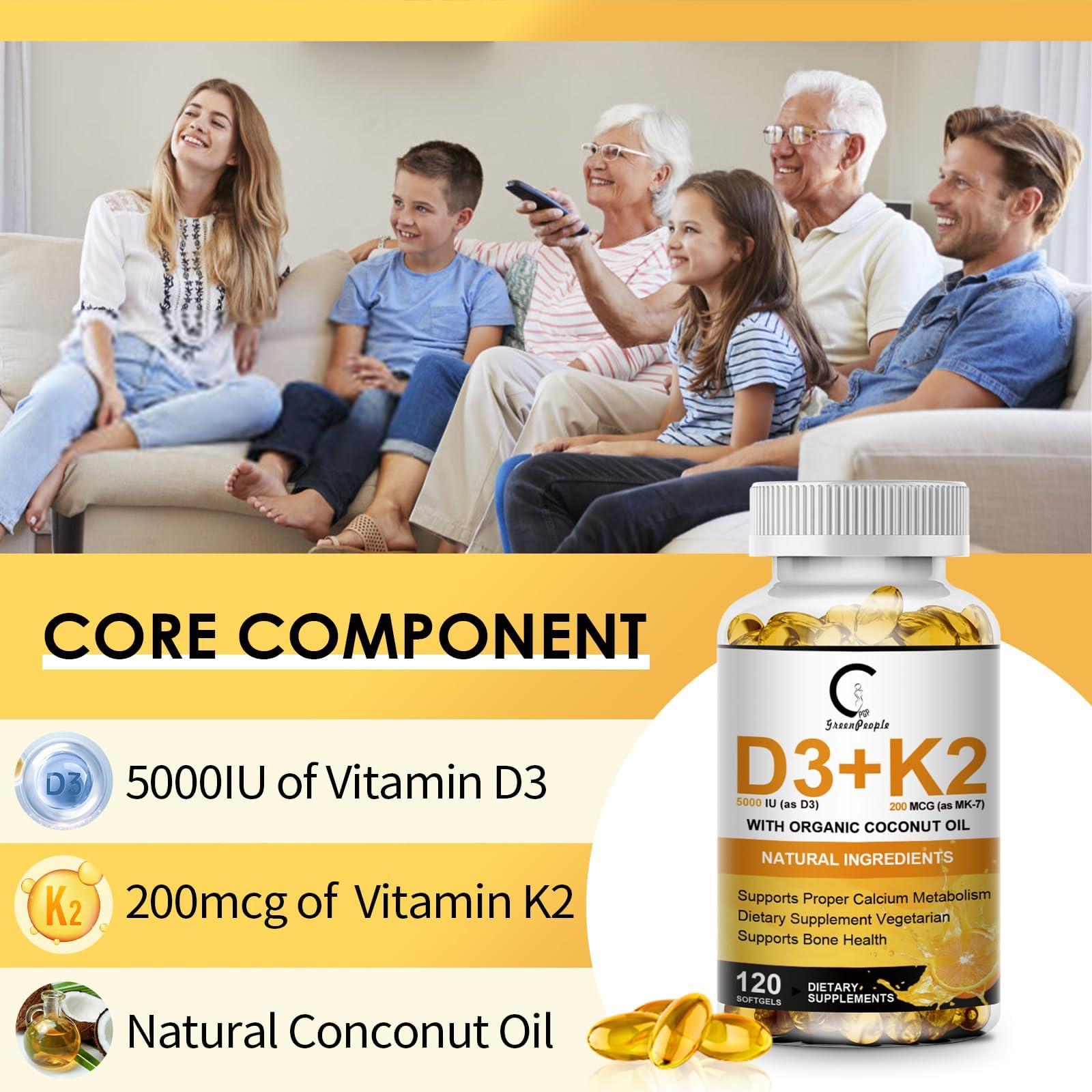 Plant-based vegan certified Vitamin D3 K2 capsules