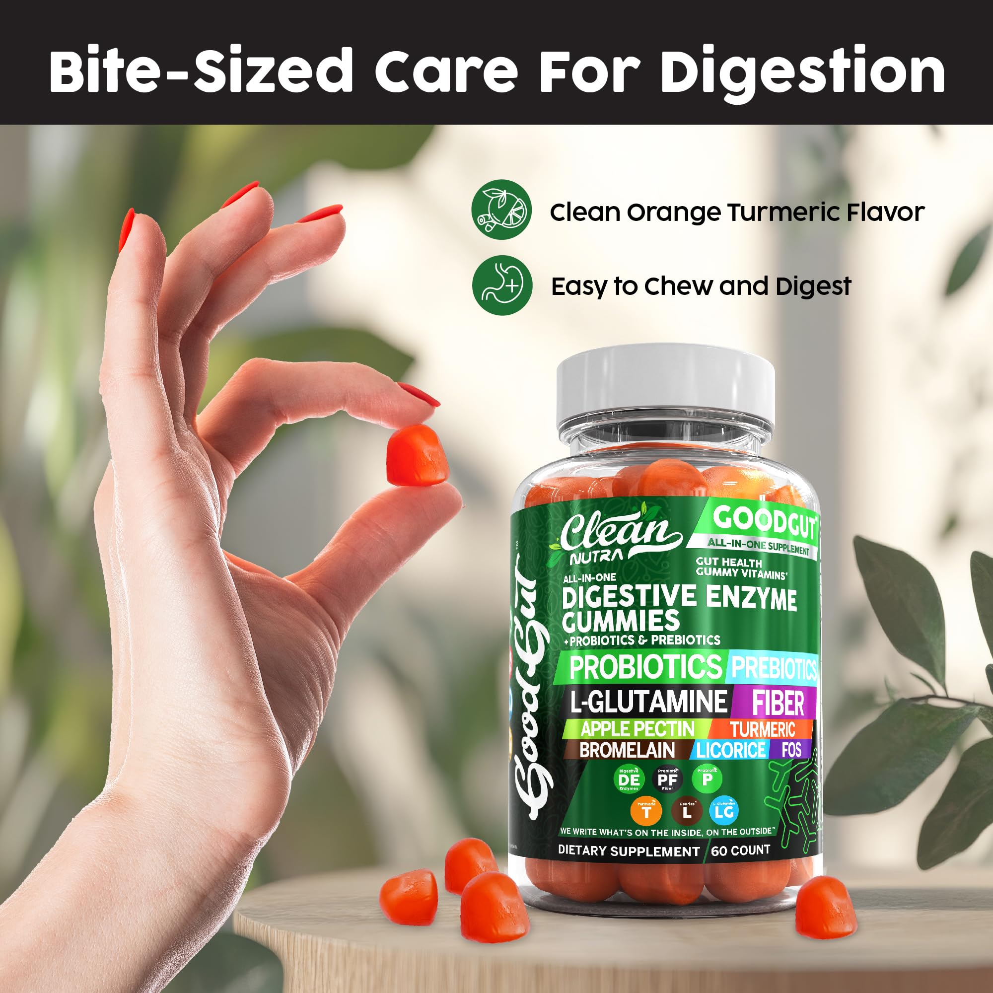 Plant-based vegan digestive enzyme gummies close-up