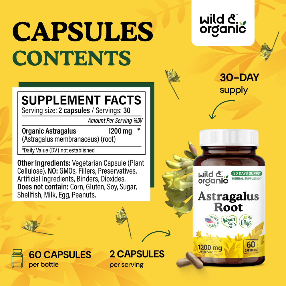 Plant-based vegan formulation label on astragalus supplement