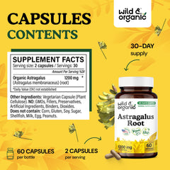 Plant-based vegan formulation label on astragalus supplement