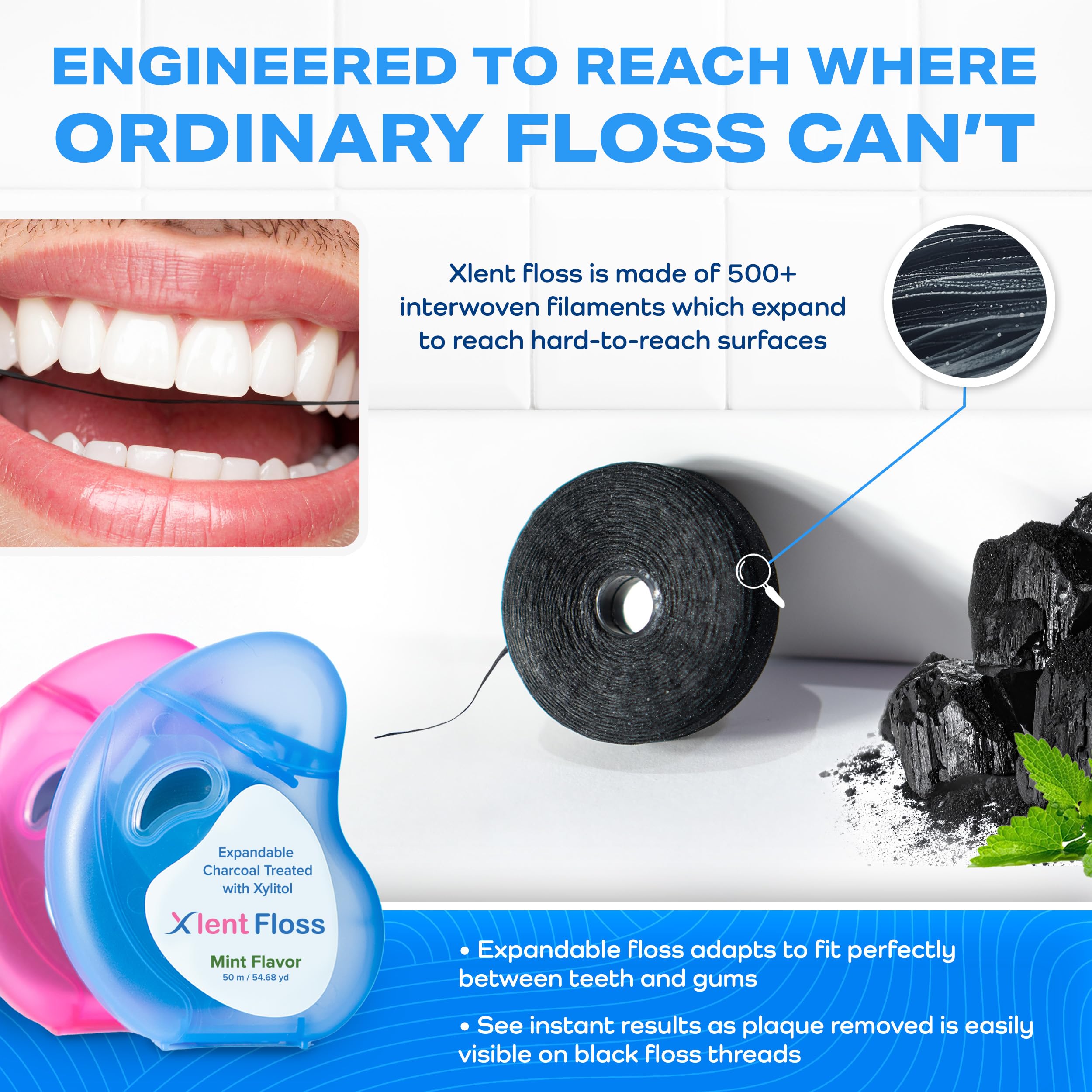 Plant-based wax and xylitol dental floss mint flavor graphic