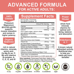 Gummies highlighting glycinate, potassium, D3 and zinc ingredients