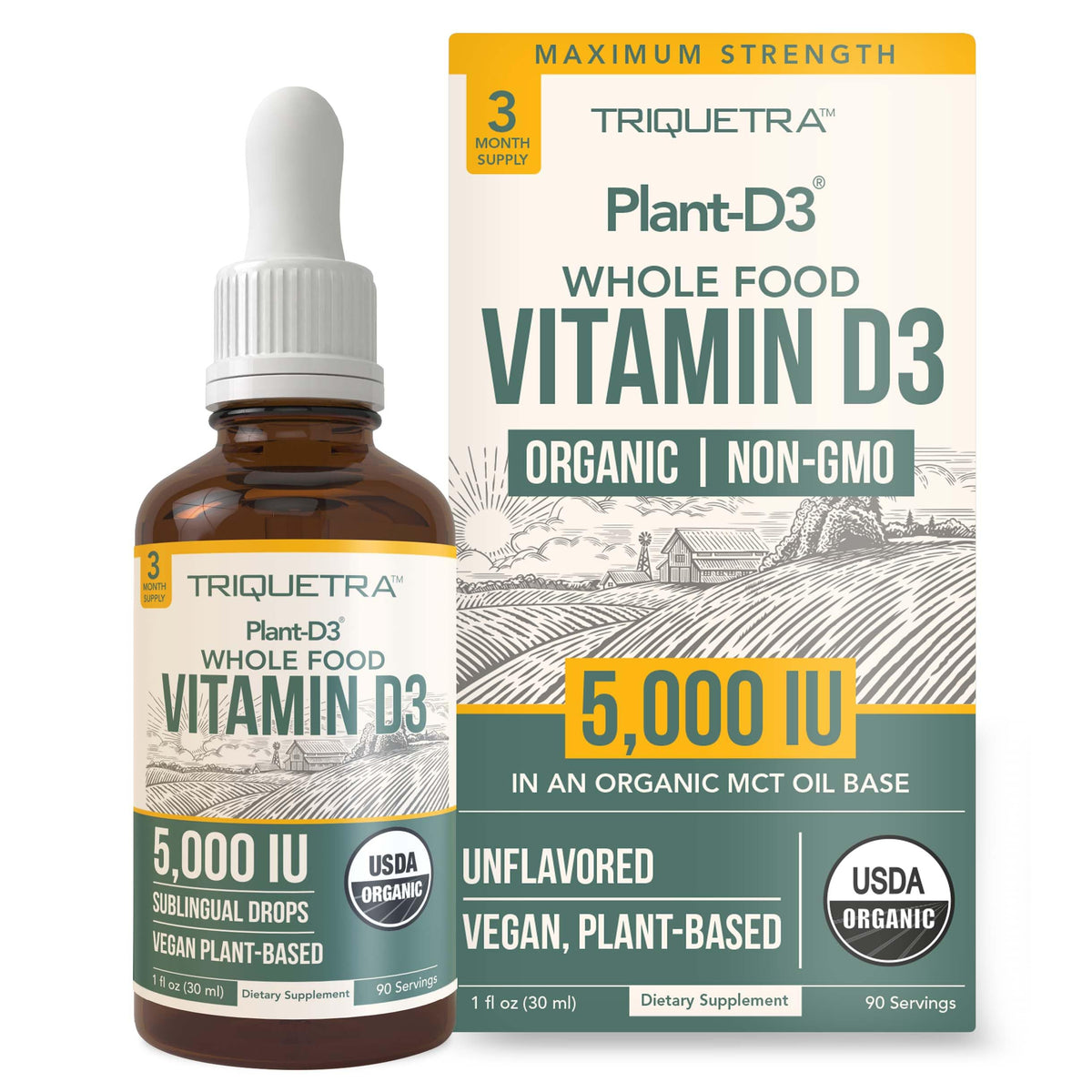 Bottle of Plant-D3 Organic Vitamin D3 5000 IU vegan drops
