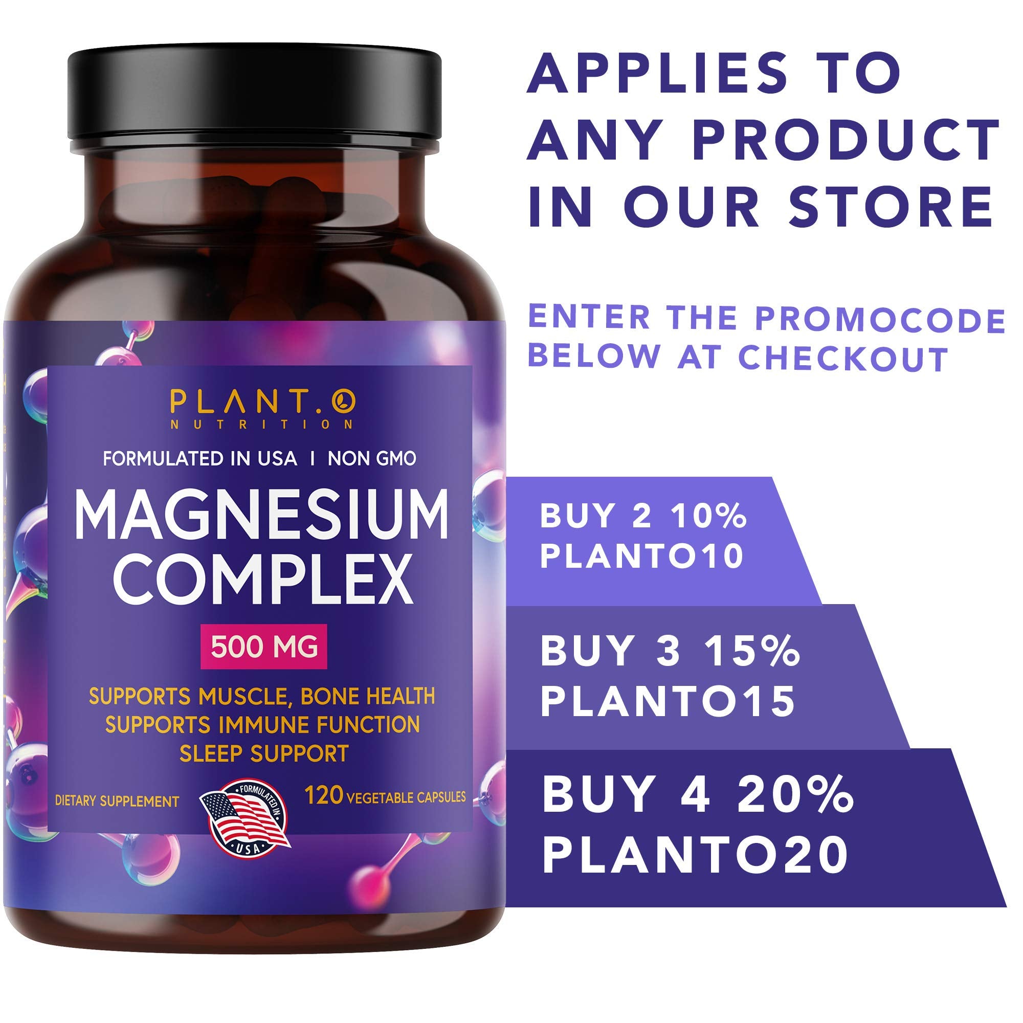 120 veggie capsules bottle of Plant.O magnesium