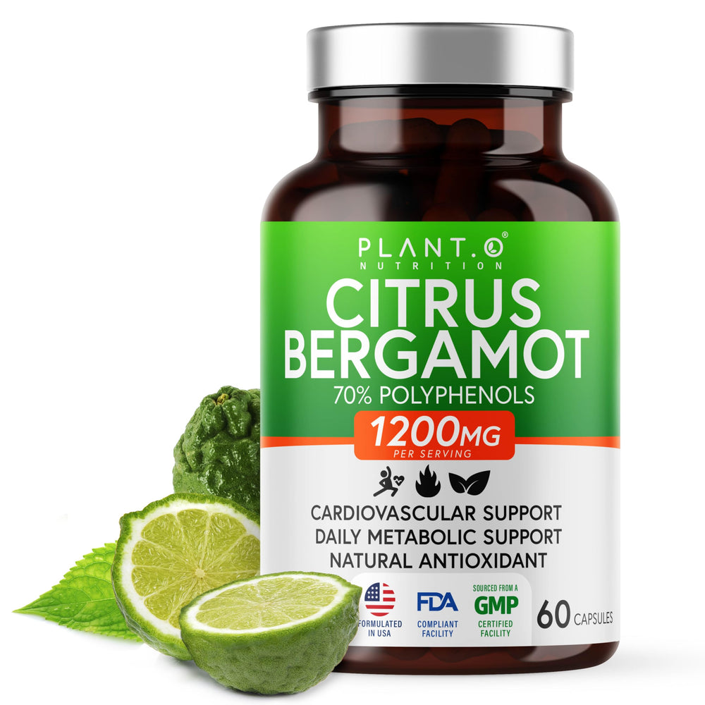 Bottle of PLANT.O NUTRITION Citrus Bergamot Supplement 1200mg with 70% polyphenols