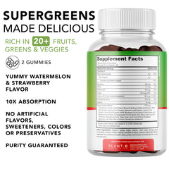 PLANT.O NUTRITION SuperGreens Gummies packaging with 60 gummies