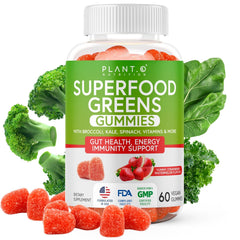 Product hero image of PLANT.O NUTRITION SuperGreens Gummies in Watermelon and Strawberry flavor