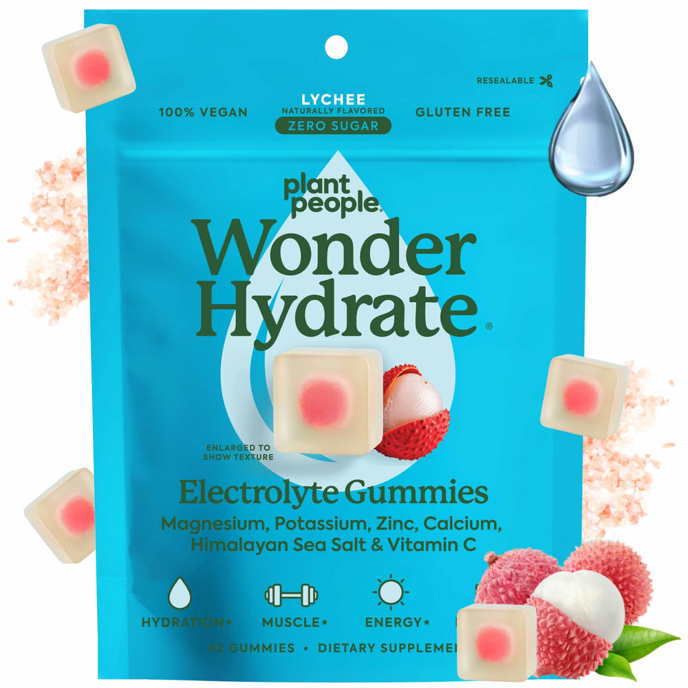 Plant People WonderHydrate bottle with lychee flavor for on-the-go hydration