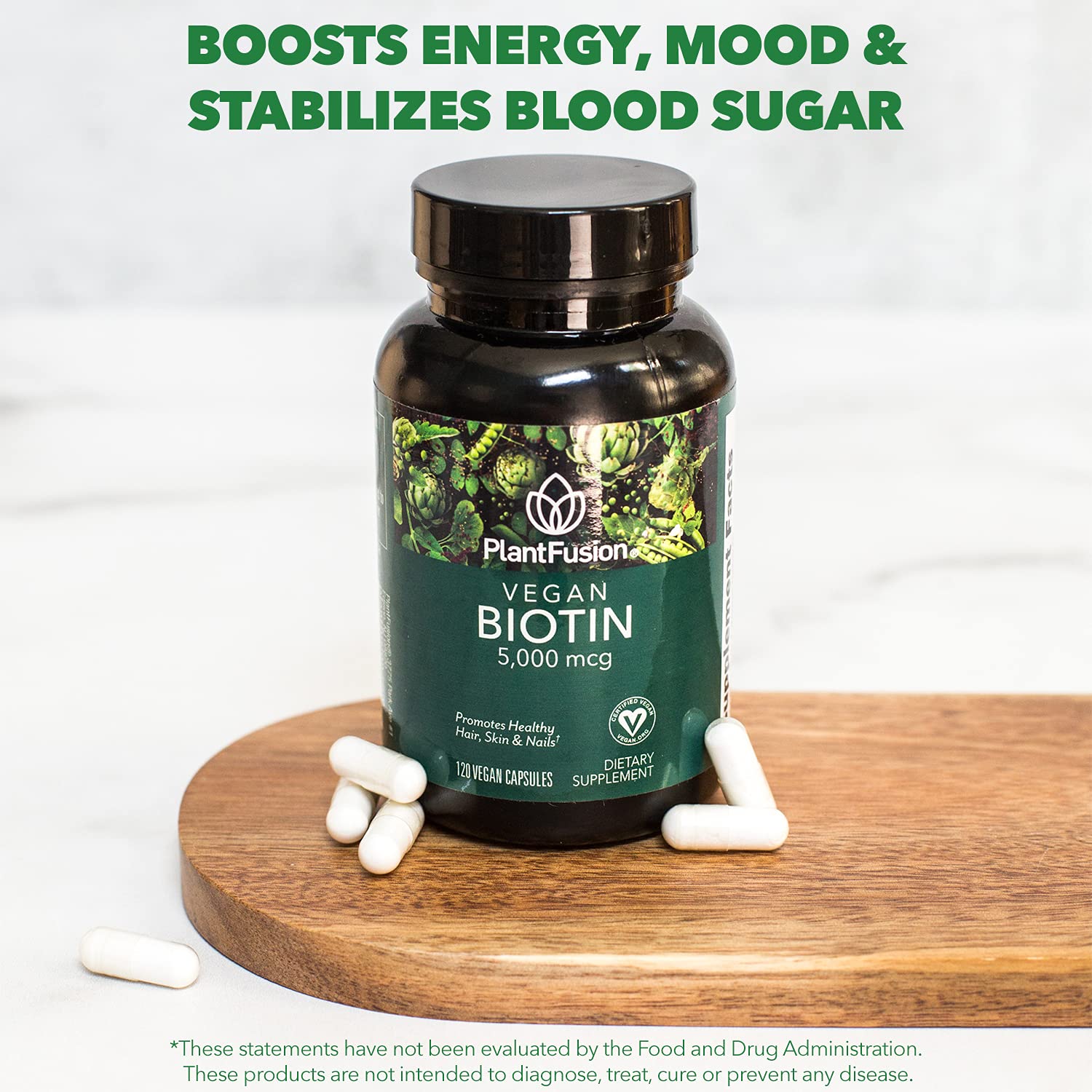 Graphic indicating hair, skin, and nails benefits from biotin