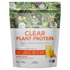 PlantFusion Clear Protein Tropical Punch pour shows refreshing, sugar-free protein drink.