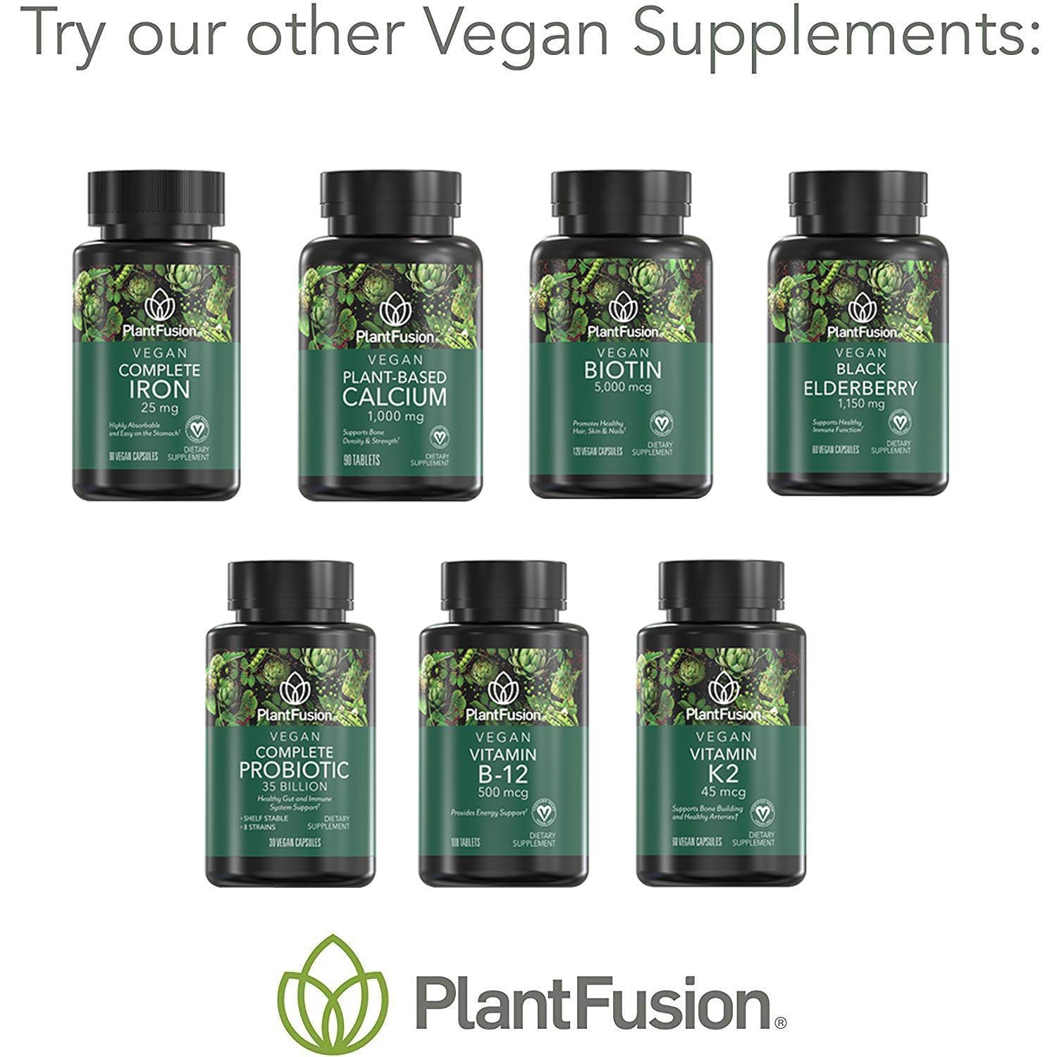 Box and bottle packaging of PlantFusion Vegan Biotin 5000mcg
