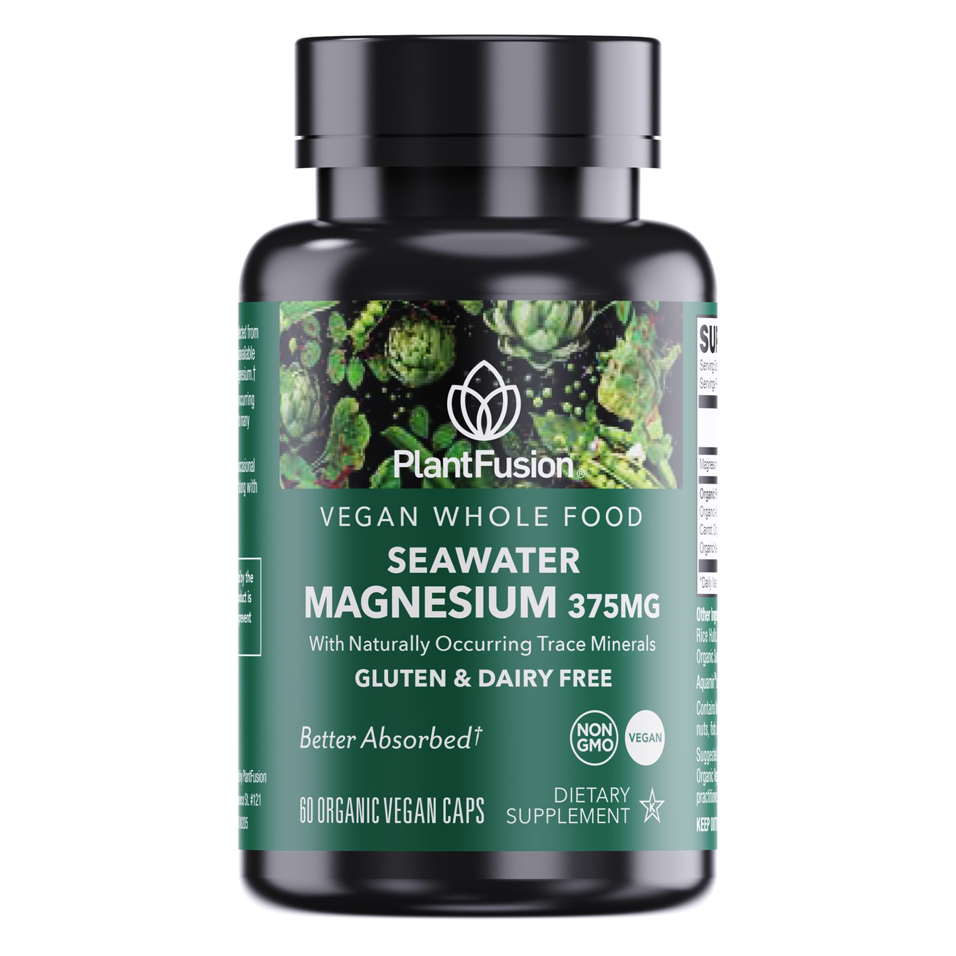 Bottle of PlantFusion Vegan Magnesium Complex with sea water origin