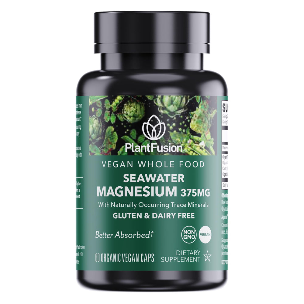 Bottle of PlantFusion Vegan Magnesium Complex with sea water origin