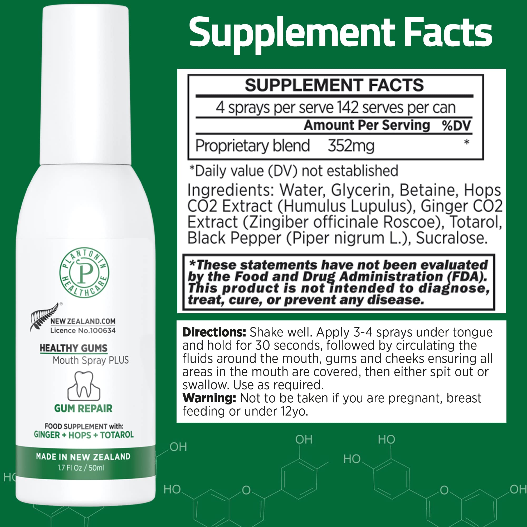 Close-up of spray nozzle and label on Plantonin bottle