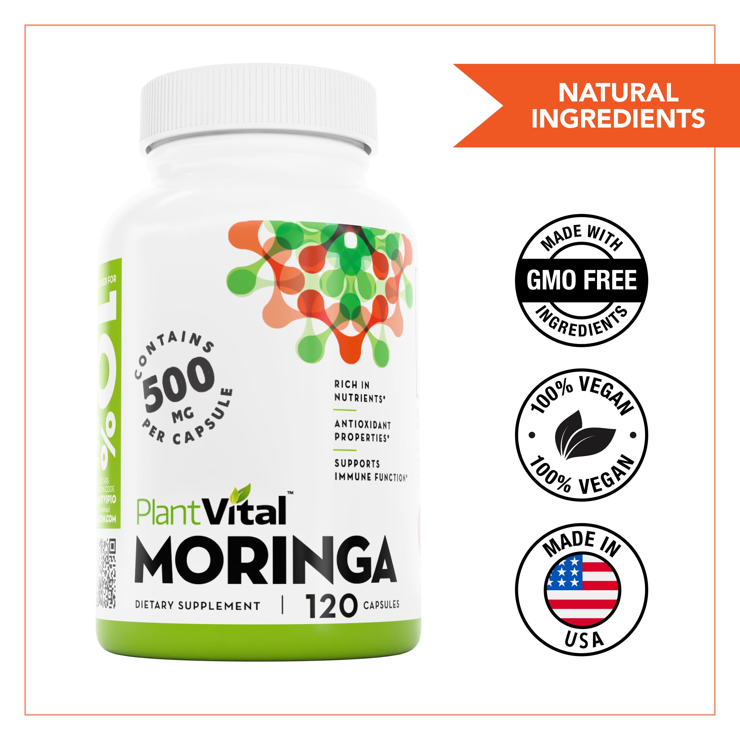 Ingredients: Organic Moringa leaf powder in vegan capsules
