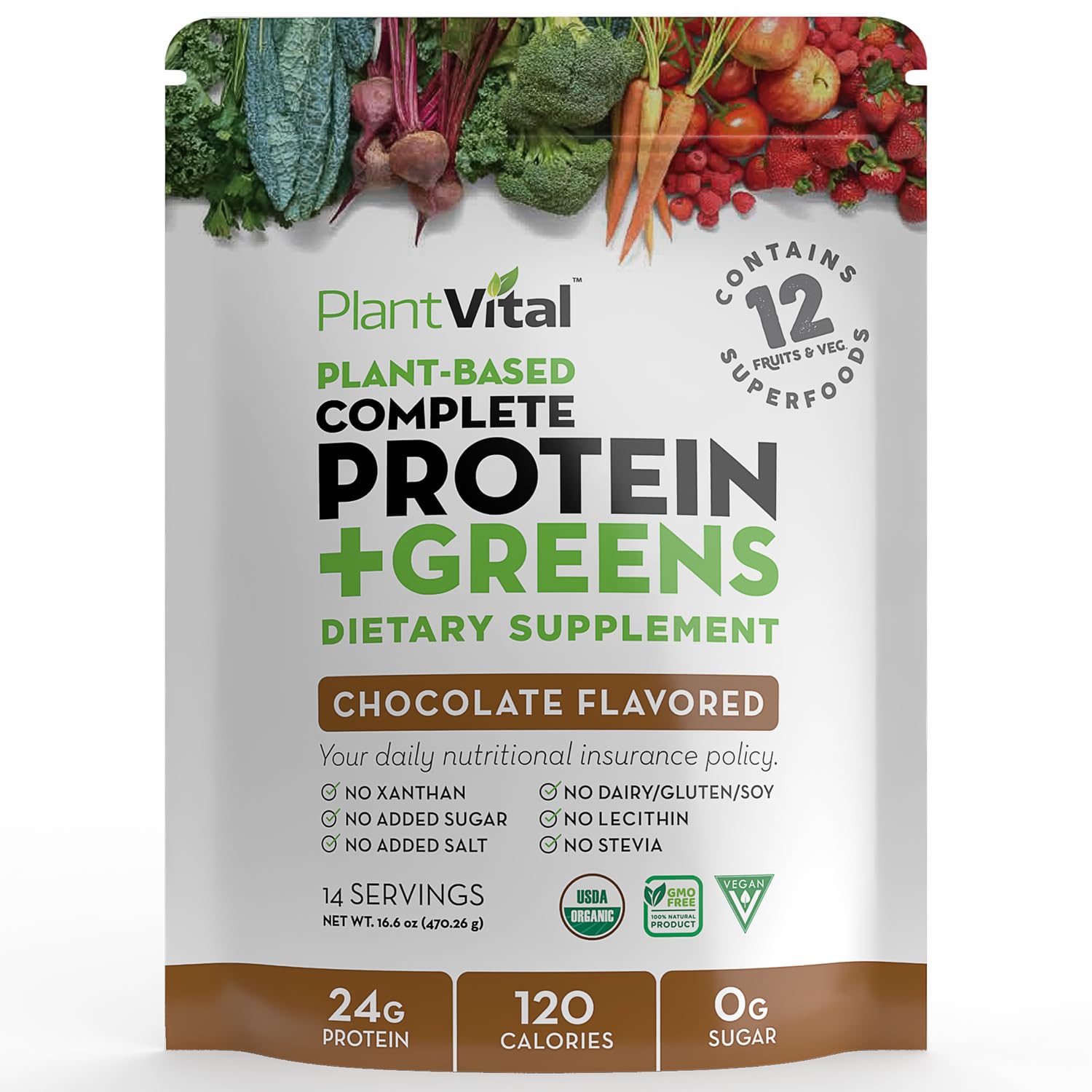 Plantvital vegan protein powder chocolate tub offering a rich plant protein source for workouts