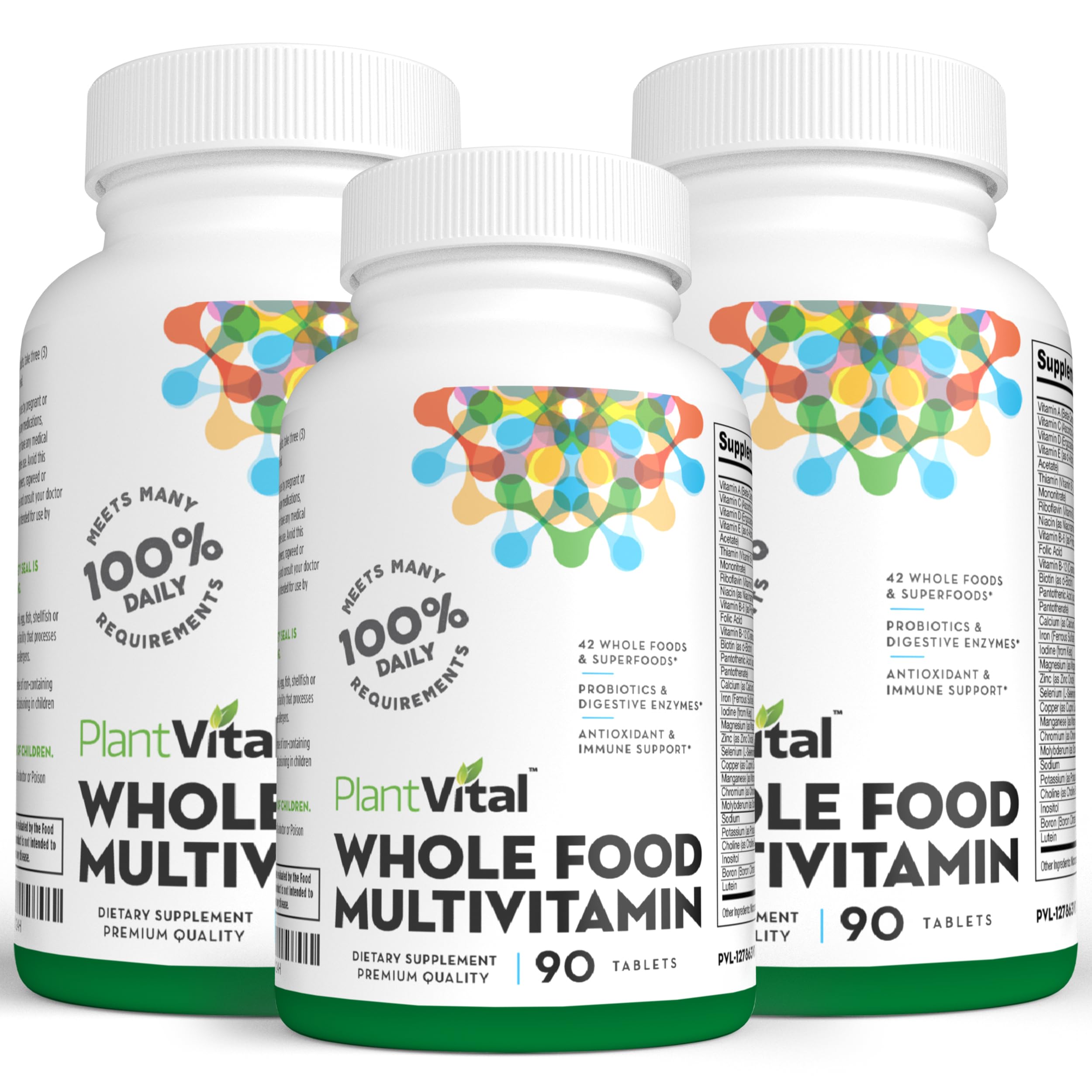 PlantVital Whole Food Multivitamin bottle with 42 superfoods label